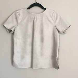 Ann Taylor LOFT Grey faux leather blouse petite S